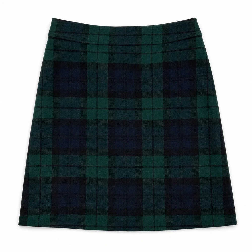 J.Crew Black Watch Plaid‎ Mini Skirt Size 8 Wool Blend Classic Preppy Academia